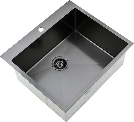 Comllen 25 x 22 Inch Drop In Black Kitchen Sink,Topmount 16 Gauge Stainless Steel Black Kitchen Sinks, 9 Inch Deep Utility RV Sink with Dish Grid and Basket Strainer