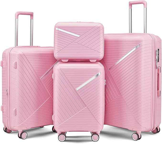 4 Piece Expandable Hardshell Pink Luggage Sets with Spinner Wheels, Lightweight Travel Suitcase Set with TSA Locks, 20 inch Carry On for Women (Pink#B, 4 Piece Set)