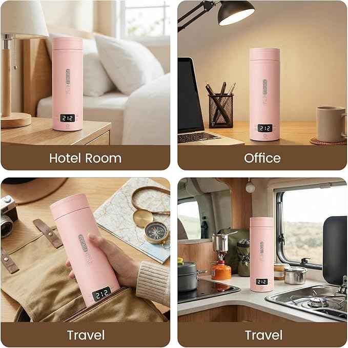 Pink Portable Electric Kettle forTravel, Small Hot Water Kettle with NTC Temperature Control and Auto Shut-Off, 316 Stainless Steel, Green 120V & 15oz