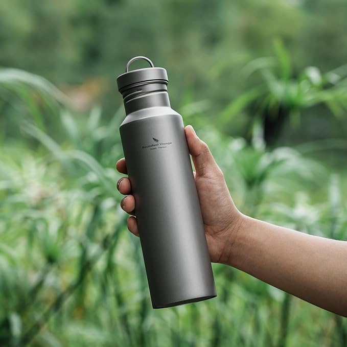 Outdoor 750ml Titanium Sports Bottle with Lid Flask Wide Mouth Water Bottle Canteen Drinking Bottle for Camping Cycling Hiking Ti3253d