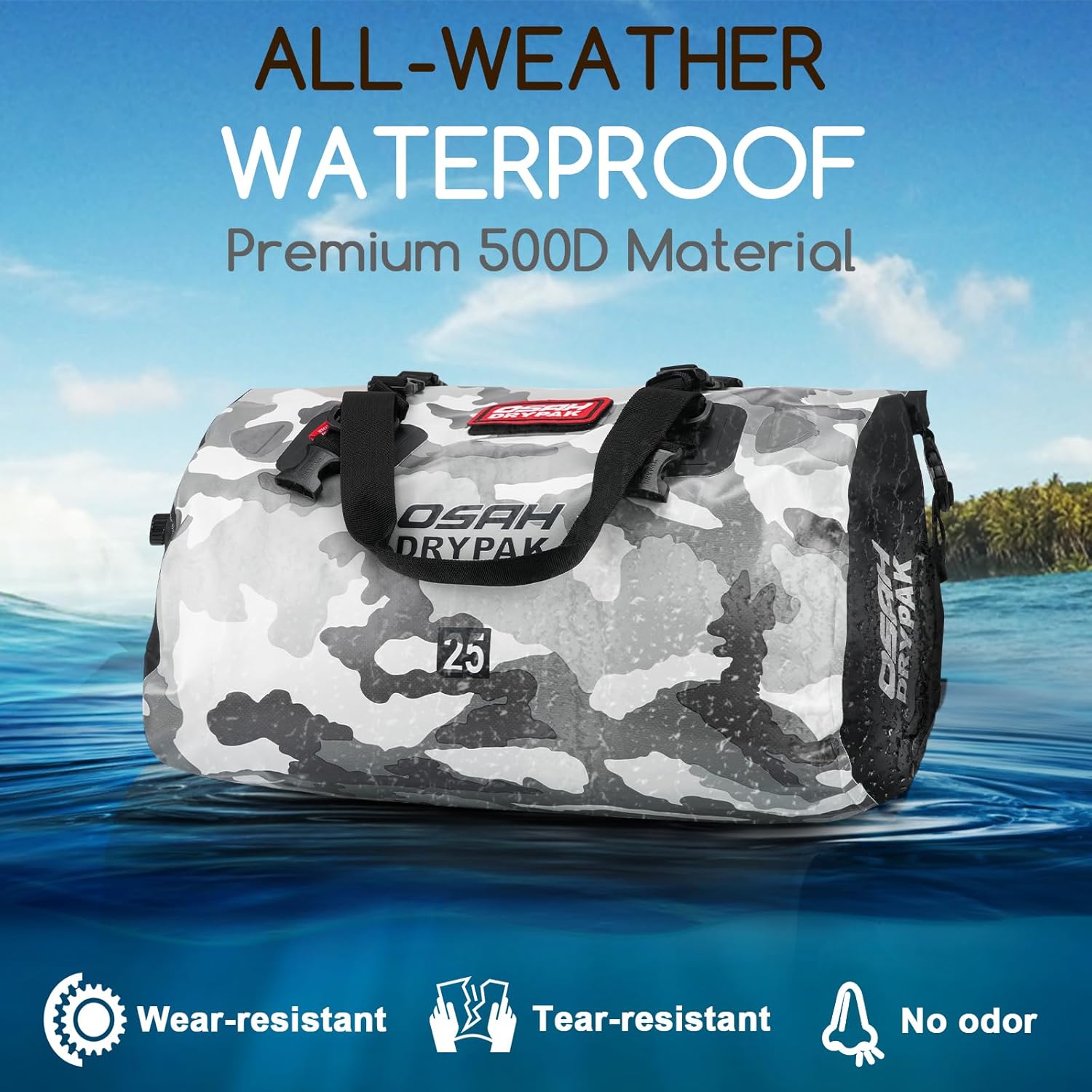 Waterproof Duffel Bag - Motorcycle Dry Bag Tail Bag with Large Storage Space, Waterproof Luggage Duffle Bags with Outer Mesh Zipper Pocket for Camping, Kayaking, Fishing & Traveling - Roamly