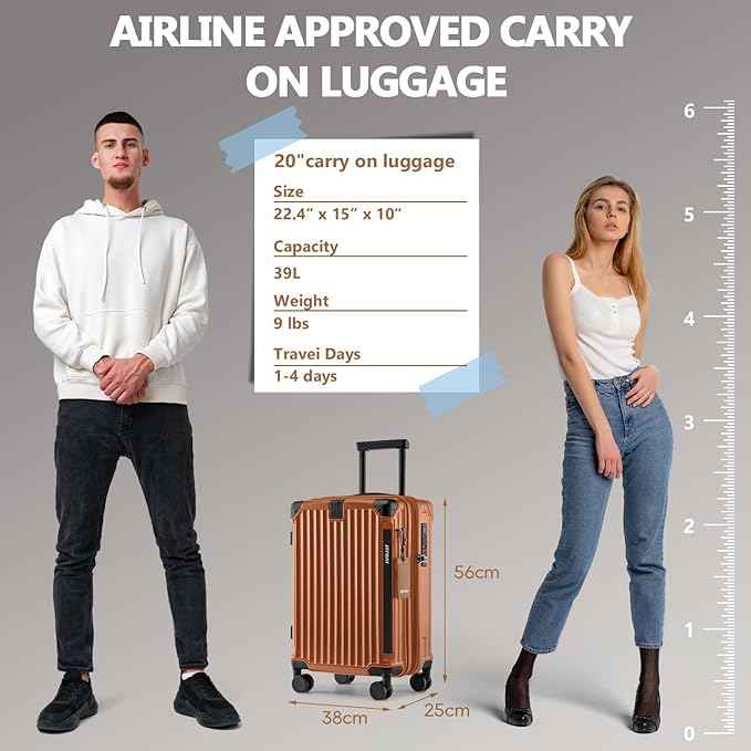 Joyway Carry On Luggage, Expandable Suitcase with Smart Cup Holder and USB Port, 20 IN Hardside Checked with TSA Lock Spinner Double Wheels (Brown, Carry-On 20-Inch)