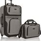 U.S. Traveler Rio Fabric Expandable Carry-on Luggage, Rolling Suitcase, Grey, 2 Wheel Set