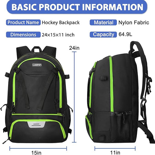 LARIPOP Lacrosse Bag Extra Large Backpack with Stick Holders & Helmet Compartment for Men Women Youth