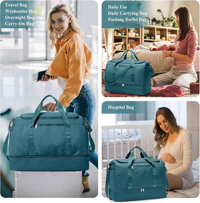 Extra Large Travel Duffle Bag,Carry on Overnight Weekend Bag with Shoes Compartment,Weekender Bags for Women for Travel Business Trips Sport Hospital