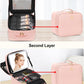 Travel Makeup Bag with LED Mirror Double Layer Makeup Case with Lighted Mirror Dual Layer Cosmetic Train Case Portable Artist Organizer Bag with Dividers and Rechargeable Vanity (Pink, Small)