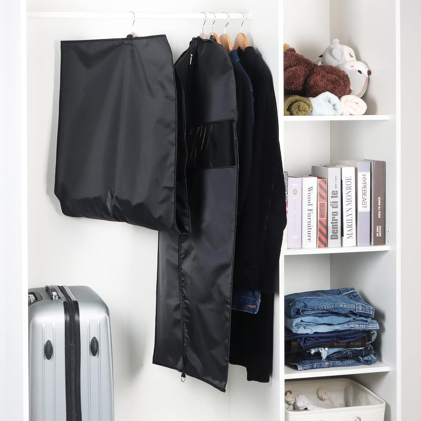 Univivi Garment Bag Suit Bag for Storage and Travel 43 inch, Washable Suit Cover for T-Shirt, Jacket, Suits, Coats, Set of 5, Oxford Fabrics