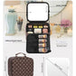 Relavel Travel Makeup Bag With LED Mirror, Portable Cosmetic Organizer Bag with Adjustable Brightness in 3 Color Scenarios, Small Train Case with Detachable Dividers for Trip- Brown Bowknot