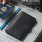 VULKIT Passport Holder with Airtag Holder RFID Blocking Passport Wallet Travel Leather Passport for Women(Black Navy)