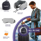 napfun Neck Pillow for Traveling, Upgraded Travel Neck Pillow for Airplane 100% Pure Memory Foam Travel Pillow for Flight Headrest Sleep, Portable Plane Accessories, Striped Light Grey Set