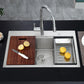 POPFLY 28 x 20 Inch Kitchen Sink, 28 Inch Stainless Steel Top Mount Drop in Workstation Sink, 9-Inch Deep Handmade Sinks with Cutting Board & Strainer, Brushed Nickel（28×20×9）
