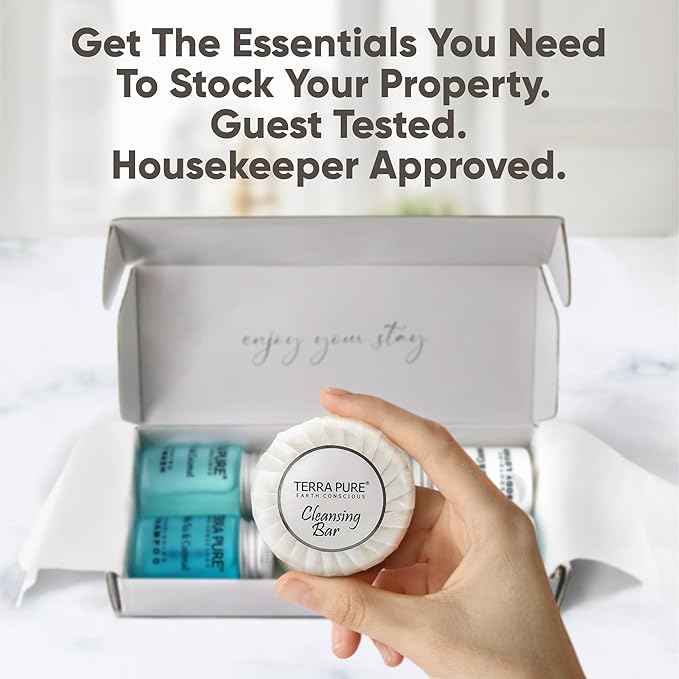 Terra Pure White Tea & Coconut Amenity Kit | Hotel Bulk Toiletries | 1 oz Shampoo, Conditioner, Lotion, Body Wash, Cleansing Bar for Guest Hospitality Vacation Rentals | 60 Sets/Case