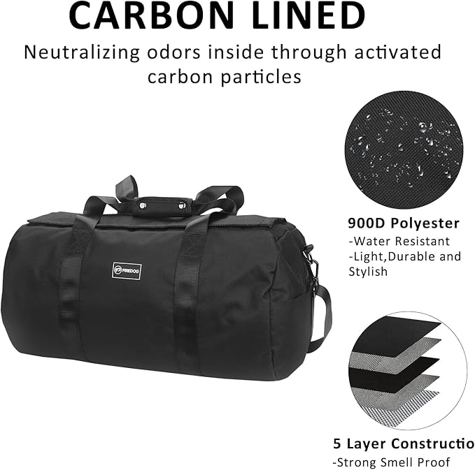 FIREDOG Smell Proof Duffle Bag, Large Smell Proof Bag for Travel Storage