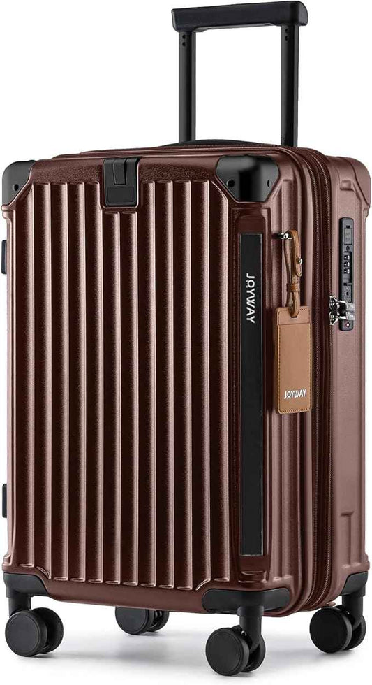 Joyway Carry On Luggage, Expandable Suitcase with Smart Cup Holder and USB Port, 20 IN Hardside Checked with TSA Lock Spinner Double Wheels (Coffe, Carry-On 20-Inch)