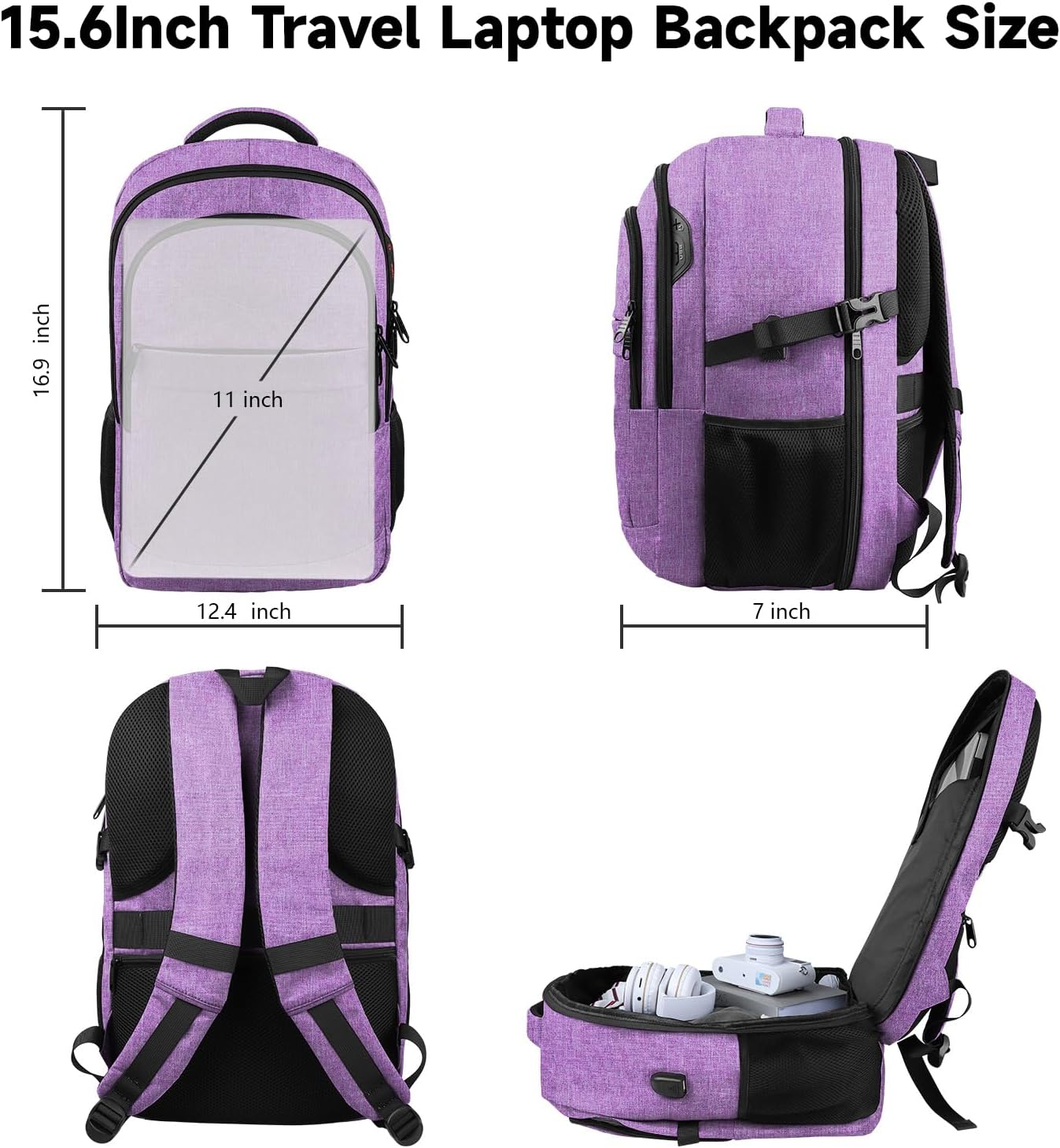 Lapsouno Travel Backpack, Travel Laptop Backpack, Multiple Pockets 15.6 Inch Carry on Backpack with USB Port, TSA Friendly Water Resistant College School Business Bag for Women, Purple - Roamly