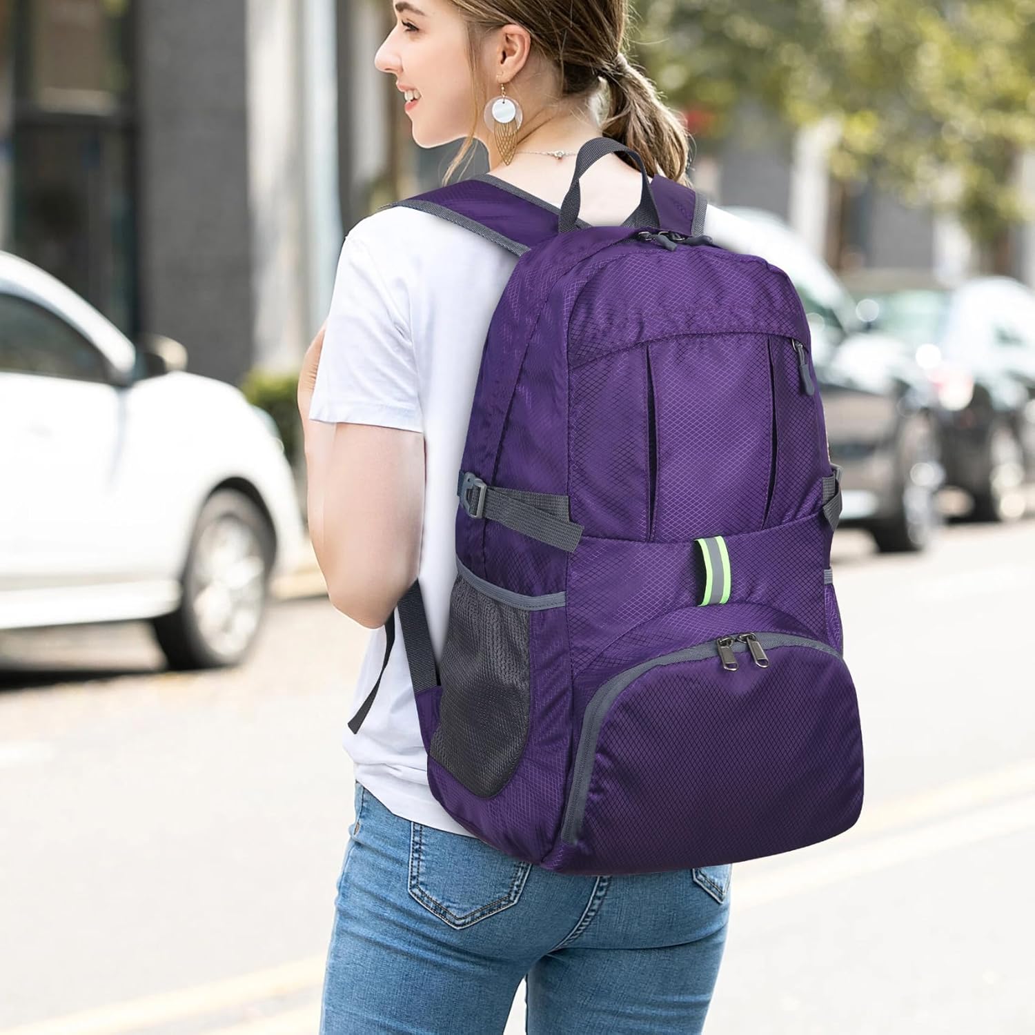 Yaopeing Lightweight Backpack,25L Foldable Hiking Packable,Water Resistant Travel Outdoor Shoulder Bag for Woman Men,Purple - Roamly