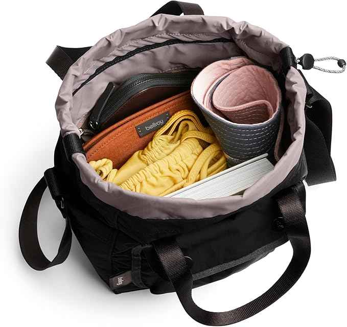 Bellroy Cinch Bucket Bag (compact 9 liter lightweight crossbody bag with external organization, internal zip pocket, adjustable shoulder strap, and adapts to be carried three ways) - Black