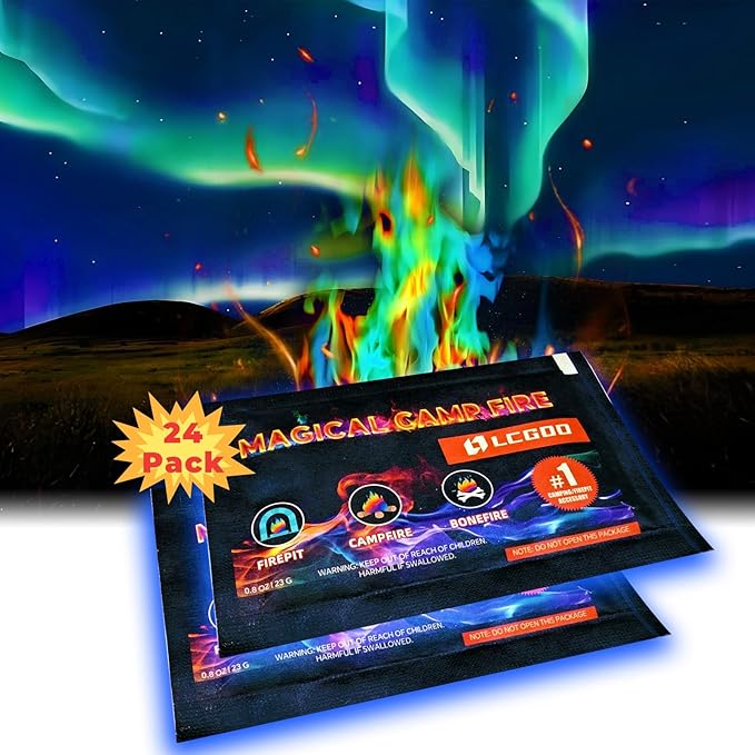 24pcs Fire Color Changing Packets Fire Pit - Last Longer Magical Color Flames for Campfires, Bonfire, Fire Pit & Outdoor Fireplaces - Camping Essentials Accessories Christmas Decorations Gift for Kids