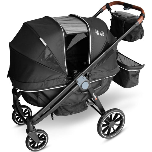 Tandem Wagon Stroller–All-Terrain 2-in-1 Push&Pull Design, Double Seat, Large Storage, Adjustable Canopy, Removable Child Tray for Kids Outdoor Adventures&Family Outings