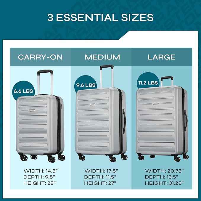 American Tourister Westridge Hardside Luggage Set with Spinner Wheels, Silver, 3PC SET (CO/M/L)