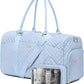 Women Duffle Weekender Travel Bag: Large Duffel Bags with Shoe Compartment Carry On Overnight Tote with Wet Pocket Traveling Weekend Gym Yoga Hospital Bag for Womens Light Blue