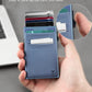 Slim Wallet for Men and Women,Pop Up Credit Card Wallet Metal Minimalist Cards Holder with Money Pocket,Small Ultralight Aluminum RFID Blocking Wallets 6-12 Card Capacity,Navy Blue