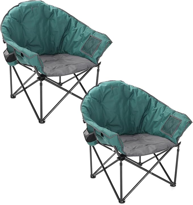 ARROWHEAD OUTDOOR 2-Pack Oversized Heavy-Duty Club Folding Camping Chair w/Pocket, Cup Holder, Portable, Padded, Moon, Round, Saucer, Supports 330lbs