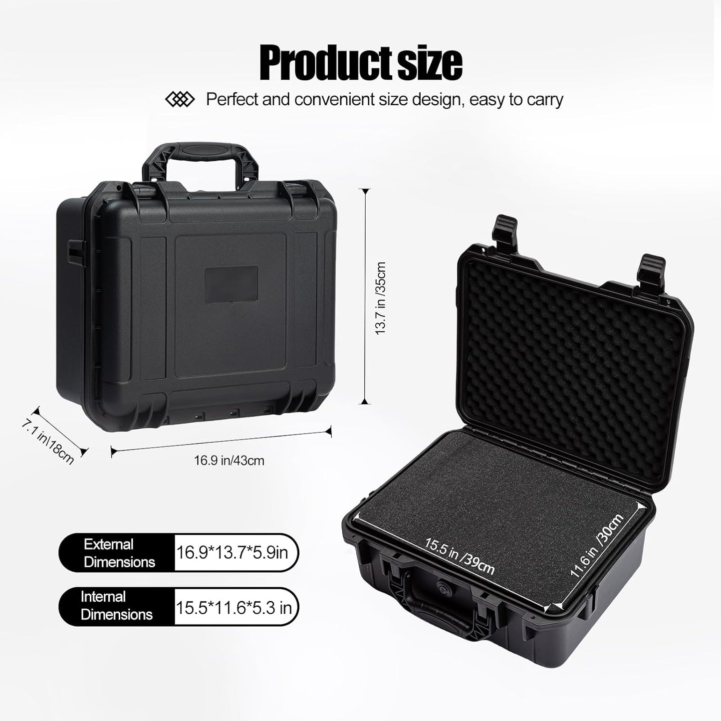 Hard case Waterproof Hard Case with DIY Customizable Foam Insert Portable Protective Case with Knife for Camera Drones Equipments Tools Test Instruments 16.9''x13.7''x5.9''