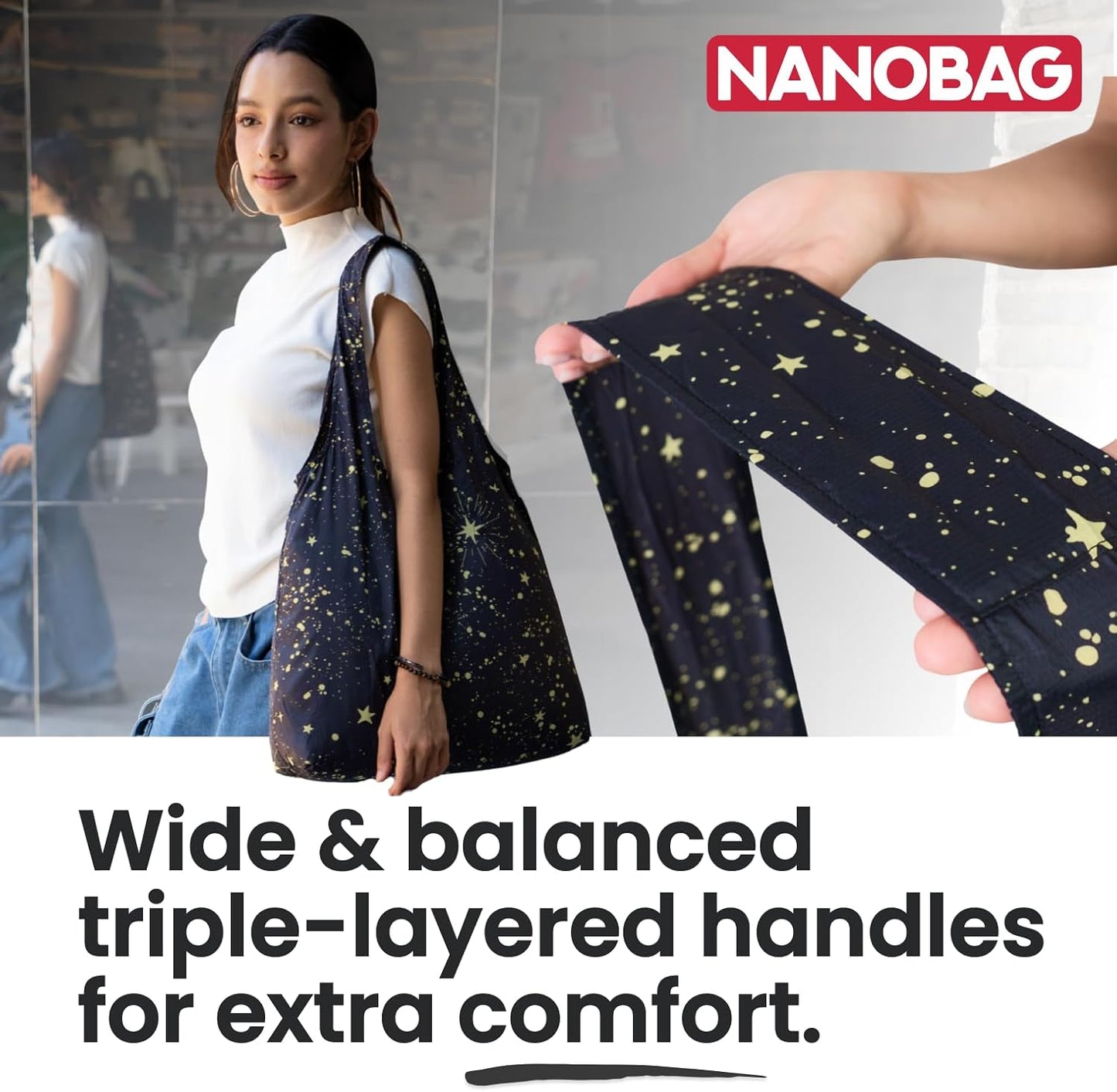 Nanobag Ultra-Lightweight Foldable Tote for Women & Men, Reusable Grocery & Travel Bag, Packable Collapsible Compact Market Essential (Standard Gray)