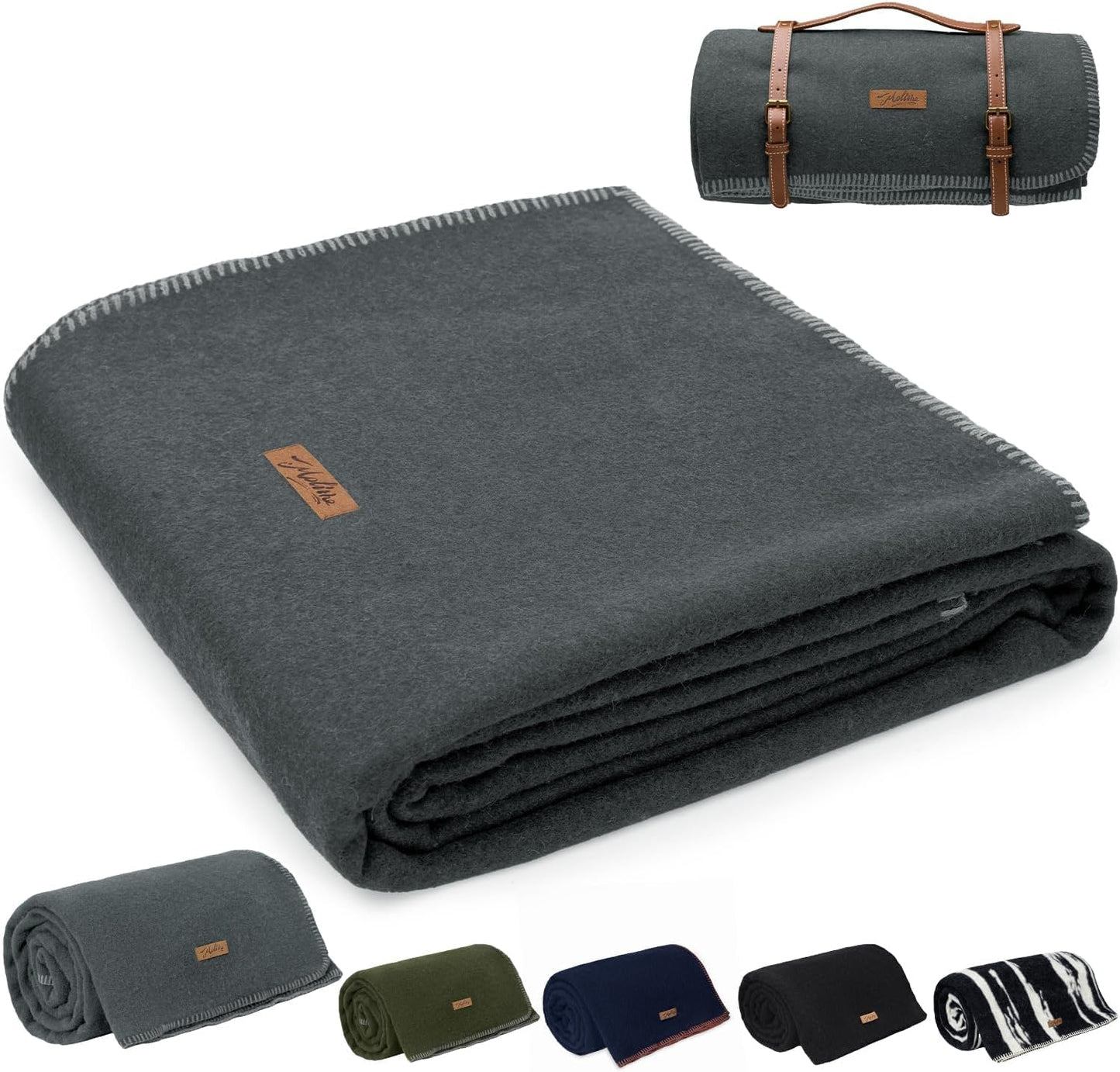 100% Wool Blanket, 48" x 62", Warm, Thick, Washable, Military Wool Blanket, Great for Camping, Outdoors, Sporting Events, Survival Kits