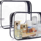BAGSMART Clear Toiletry Bag, 2 Packs TSA Approved Water resistant Quart Size Travel Organizer, Airport Airline Travel Essential Carry On Makeup Cosmetic Bags for Women, Black