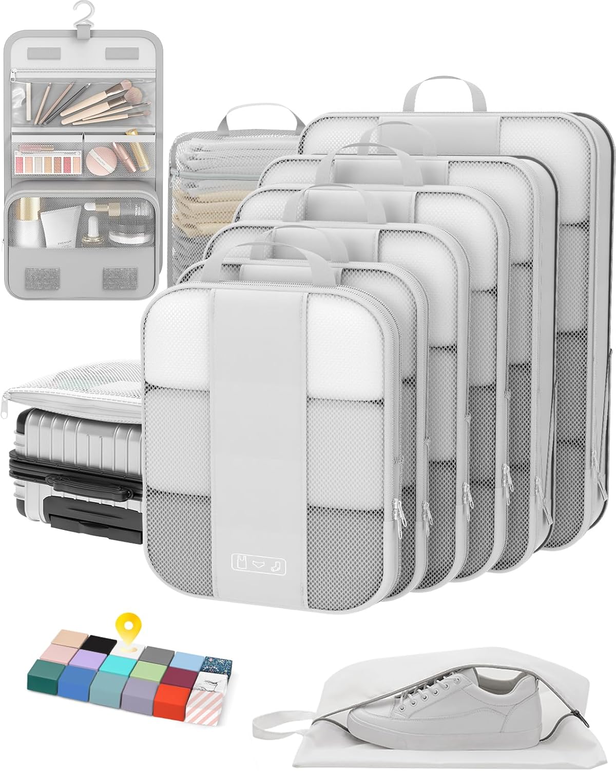 10 Set Compression Packing Cubes for Travel Essentials,Compressible Expandable Packing Cubes for Suitcase,OlarHike Luggage Organizer Bags for Travel,Handy Helper for Organizing Clothes(White) - Roamly