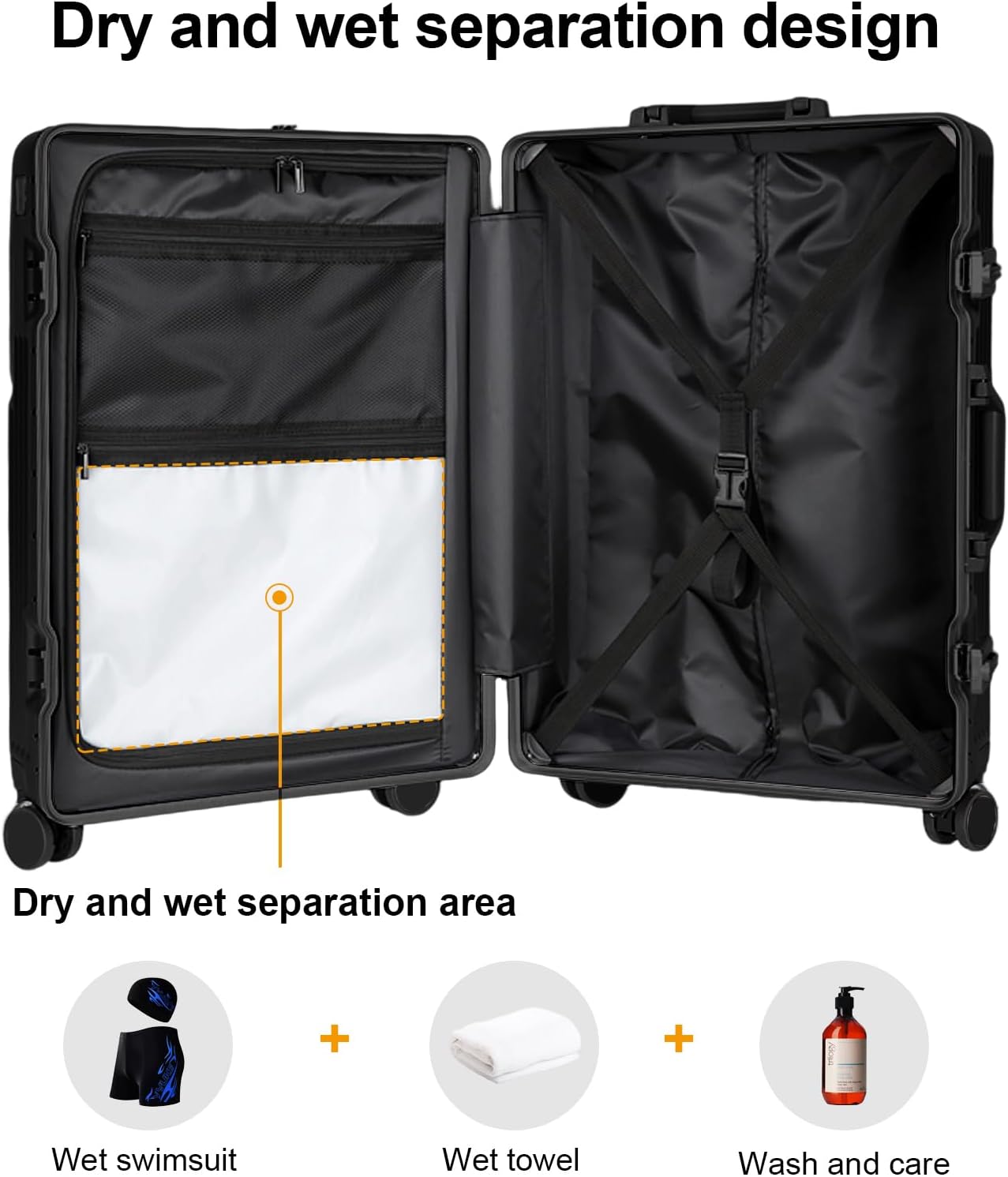 Zipperless Luggage, Polycarbonate Aluminum Hard Shell, Expandable Carry-On Suitcase with Spinner Wheels, Hard Shell Suitcase, 26 Inch Cabin - Roamly