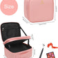 Relavel Makeup Bag with LED Mirror, Travel Makeup Case with Rechargeable Lighted Mirror 3 Color Lights, Dual Layer Cosmetic Box Makeup Brush Lipstick Holder Organizer for Women, Leather Pink