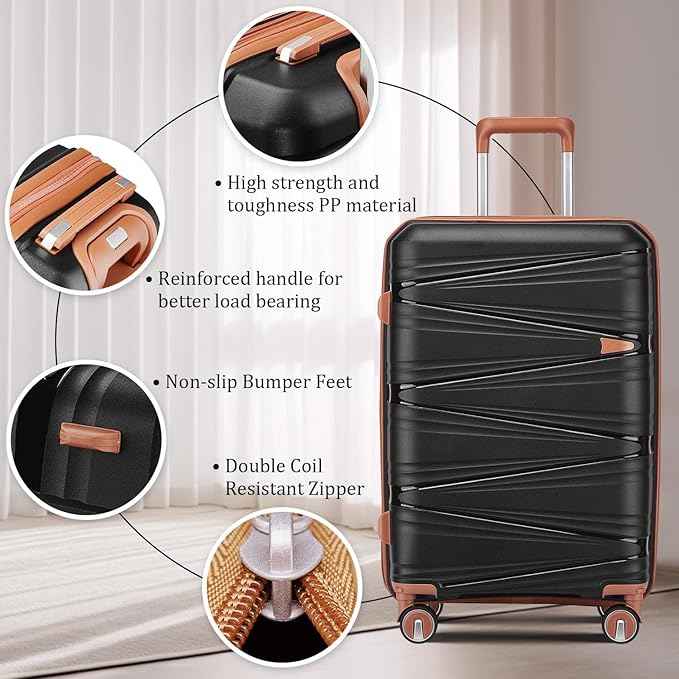 4 Piece Expandable Hardshell Pink Luggage Sets with Spinner Wheels, Lightweight Travel Suitcase Set with TSA Locks, 20 inch Carry On for Women (Black, 4 Piece Set)