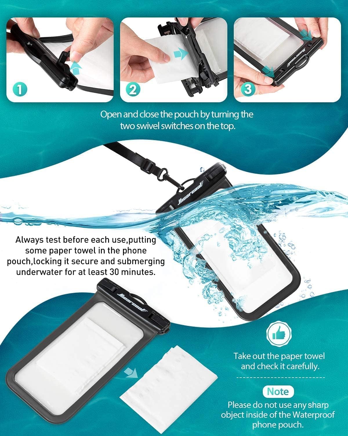 Hiearcool Waterproof Phone Pouch, Waterproof Phone Case for iPhone 16 15 14 13 Pro Max, IPX8 Cellphone Dry Bag Beach Cruise Ship Essentials 2Pack-8.3"