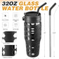 MUKOKO 32 oz Glass Tumbler with Straw,Glass Water Bottles with Time Marker,Iced Coffee Cup with 2 Lids-Handle Spout Lid&Straw Lid,Silicone Sleeve,Leakproof,1 Pack-Black
