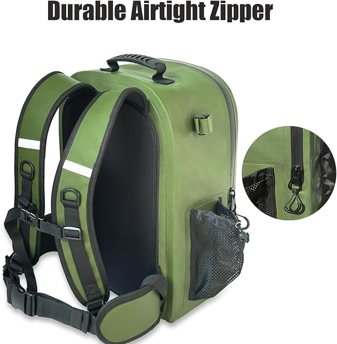 Buffalo Gear 26L Waterproof Fishing Tackle Backpack with Rod Holder, Fly Fishing Gear Storage Bag for Outdoor Angling