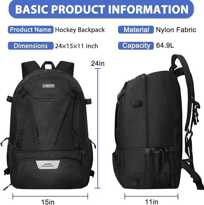 LARIPOP Lacrosse Bag Extra Large Backpack with Stick Holders & Helmet Compartment for Men Women Youth