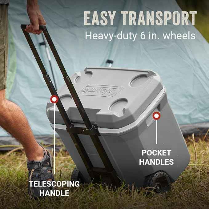 Coleman Classic Series Insulated Portable Rolling Cooler with Wheels, Leak-Resistant Outdoor Hard Cooler Keeps Ice up to 5 Days, 65-Quart