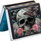 Silver Vintage Pill Box 7 Day Metal Pill Box with Mirror and 8 Compartments Cute Travel Pill Organizer for Purse (Butterfly Bush Skull)