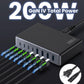 200W USB C Charger Block,GaN IV Charging Station 8 Ports,QC4.0 Fast Charging Station Hub+PD 65W USB C Laptop Charger Adapter Compatible with MacBook Air/Pro,DELL,iPhone 16/15,iPad,Steam Deck-Black - Roamly