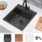 COMLLEN 17x19 Inch Black Drop in Bar Sink, 304 Stainless Steel Utility Kitchen Workstation,Gunmetal 9 Inch Deep Wet Bar Sink, RV Laundry Prep Kitchen Sinks with Dish Grid & Drain & Cutting Board