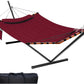 TegerDeger 12FT 2 Person Hammock with Stand Included 55 x 79IN Large Hammock 450LB Capacity with Hardwood Spreader Bar & Nylon Rope for Outside, Patio, Garden, Backyard, Beach - Red