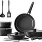 Redchef 16pcs Ceramic Pots and Pans Set Non Stick, Nonstick Kitchen Cookware Set with Detachable Handle, Non Toxic, PFAS PFOA & PTFE Free, RV Cookware Set for Camping, Dishwasher/Oven Safe (Black)