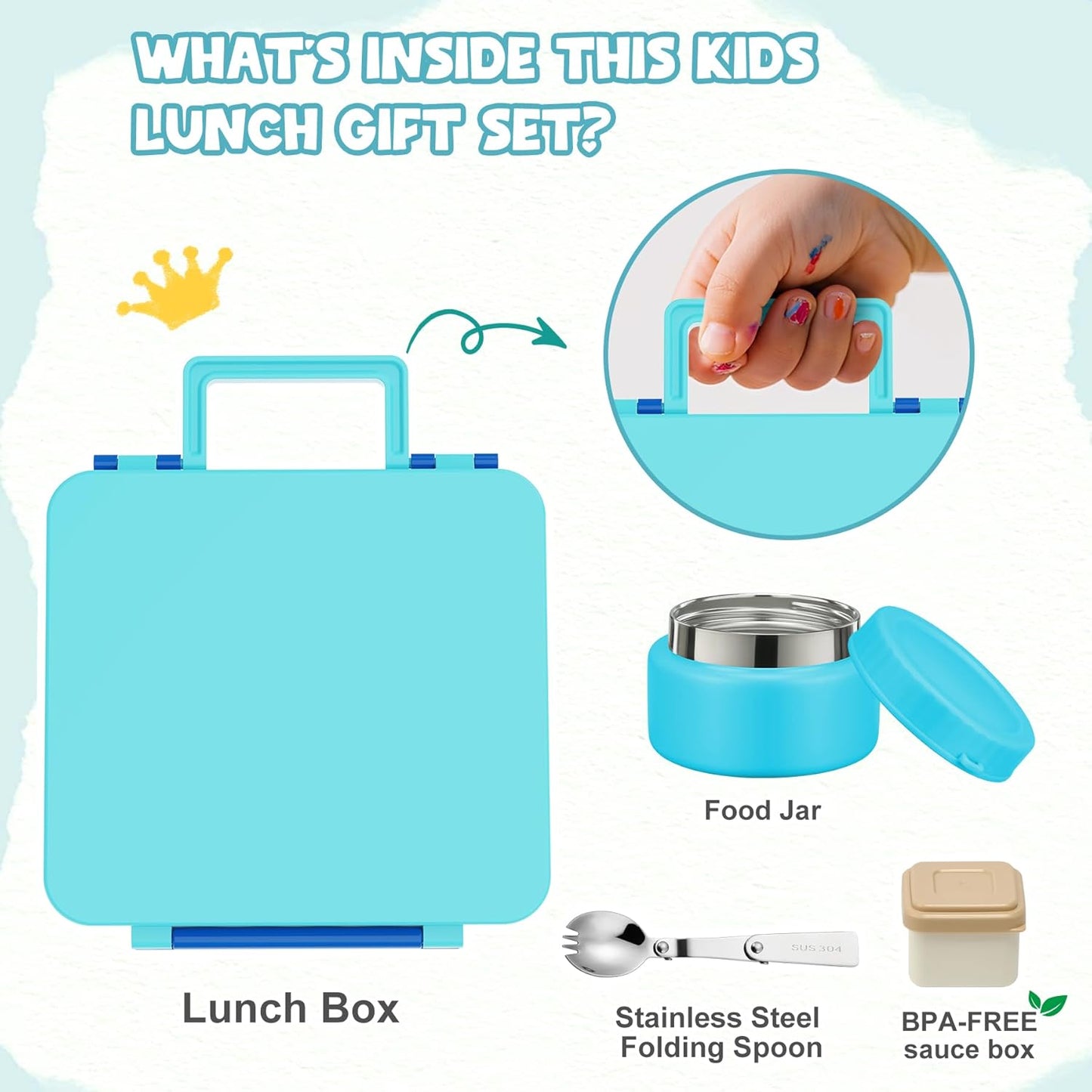 Kids Bento Lunch Box with 8oz Soup Thermo, Kids Leakproof Lunch Food Containers with 4 Compartment,Insulated Hot Food Jar with Lunch Bag for School, Travel (Blue-No lunch bag)