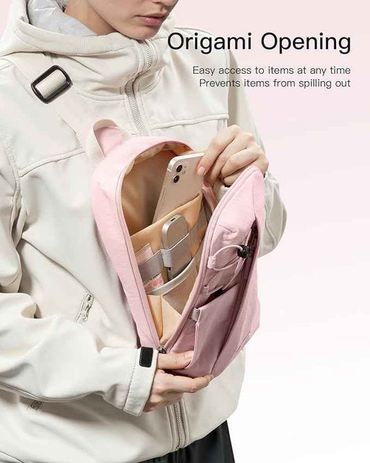 Inateck Sling Bag X-Row with RFID Blocking, Spacious Crossbody Shoulder Chest Everyday Carry Bag with Quick-adjust Strap, Water-resistant Sling Backpack for Men, Women, Travel, Cycling, Hiking, Pink