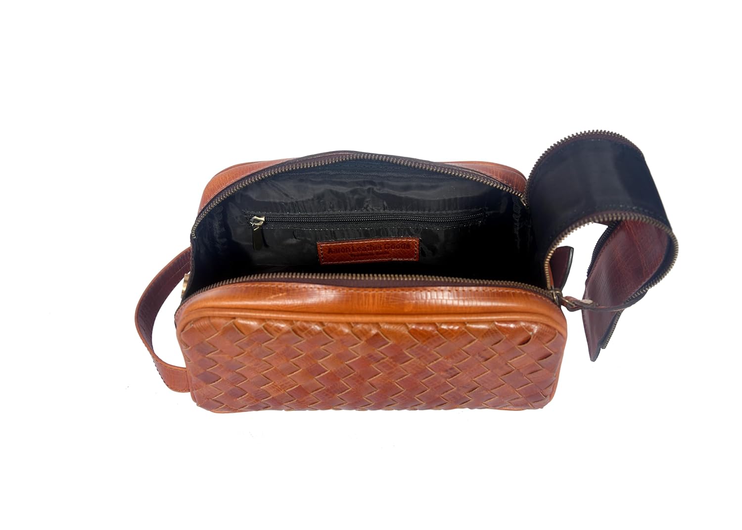 10" Premium Leather Toiletry Travel Pouch With Waterproof Lining | King-Size Handcrafted Vintage Dopp - Kit Gift for Father's Day By Aaron Leather Goods - Roamly