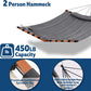 TegerDeger 12FT 2 Person Hammock Large Hammock 450LB Capacity with V Shaped Hardwood Spreader Bar & Nylon Rope for Outside, Patio, Garden, Backyard, Beach, Poolside - Gray