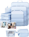 Veken 11 Set Compression Packing Cubes for Travel Essentials,Compressible Expandable Large Luggage Suitcase Organizer Bags for Clothing,Durable Space Saver Storage Bags with Toiletry Bags(Light Blue)